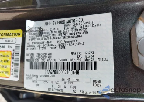 2015 Ford Fusion Se из США, поврежденный, VIN 1FA6P0HD0F5108648